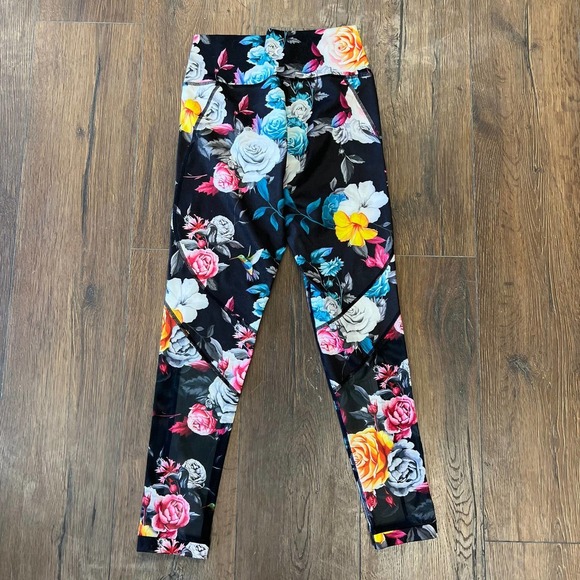 ZYIA Active Dark Floral Mesh Hi-Rise tights 24” SZ 6/8 - Picture 4 of 4